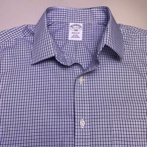 Brooks Brothers 1818 Dress Shirt 15.5 32 33 Regular Non Iron Blue Tattersall
